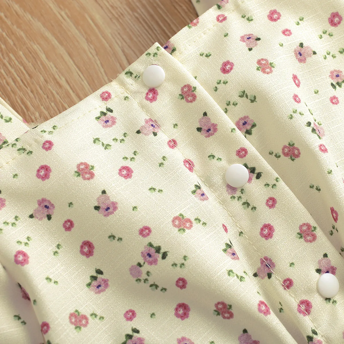 2pcs Baby Floral Print Square Neck Long-sleeve Romper Set Pink big image 1