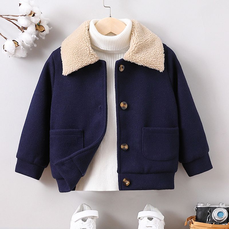 

Toddler Boy Classic Fleece Splice Lapel Collar Coat