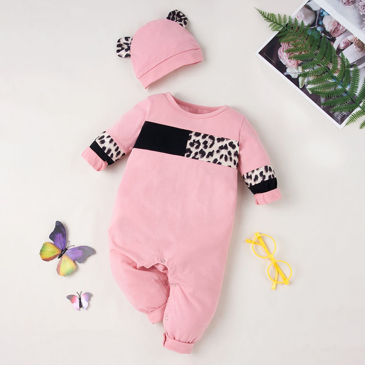 

2pcs Leopard Color Block Long-sleeve Baby Set