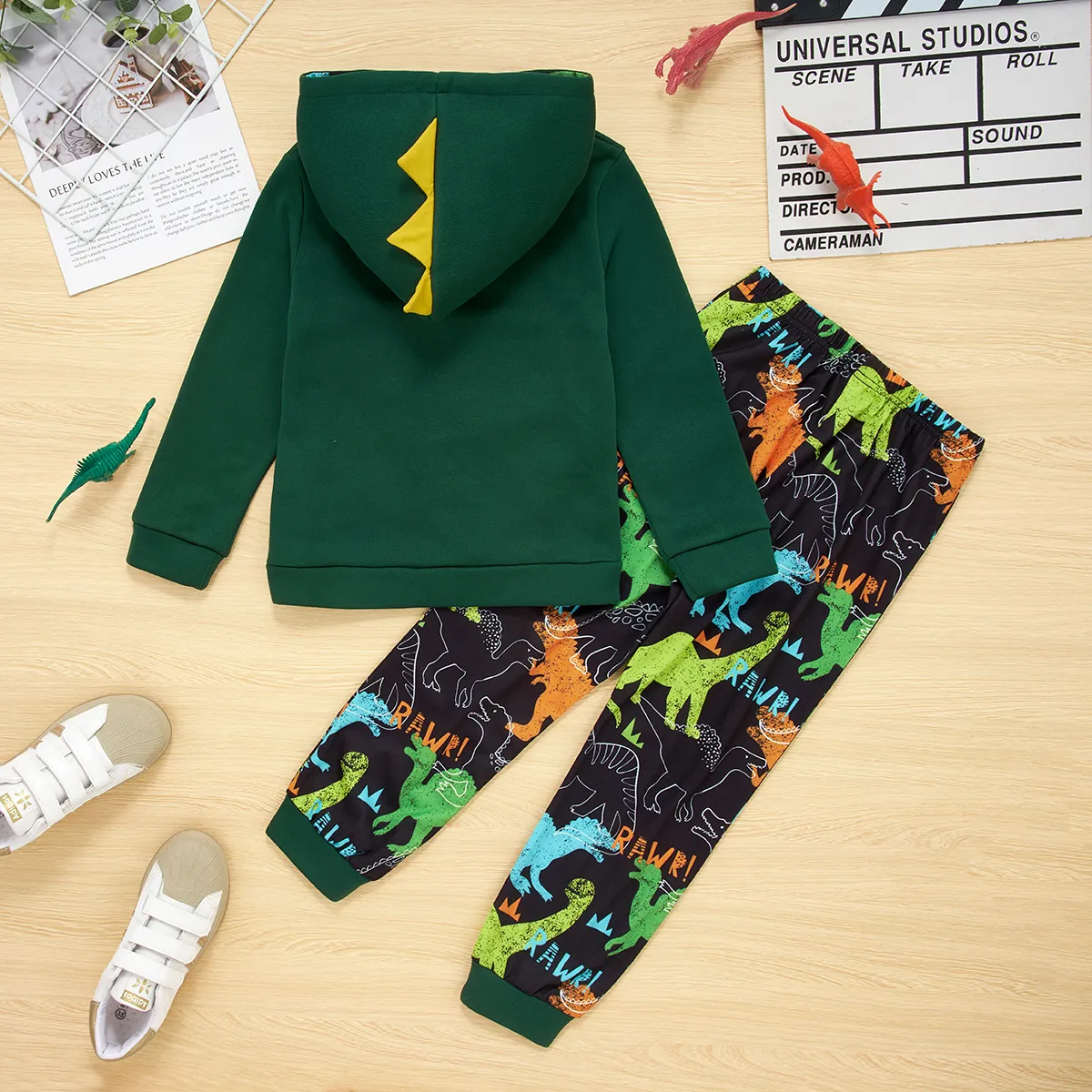 Criança Conjuntos Menino Estampado animal Hipertátil/3D Fato de manga comprida e calças Verde big image 1