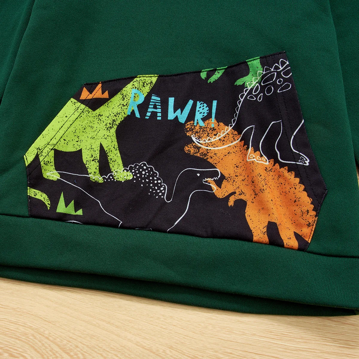 2-قطعة طفل صبي حيوان ديناصور طباعة هوديي البلوز والسراويل مجموعة عارضة أخضر big image 1