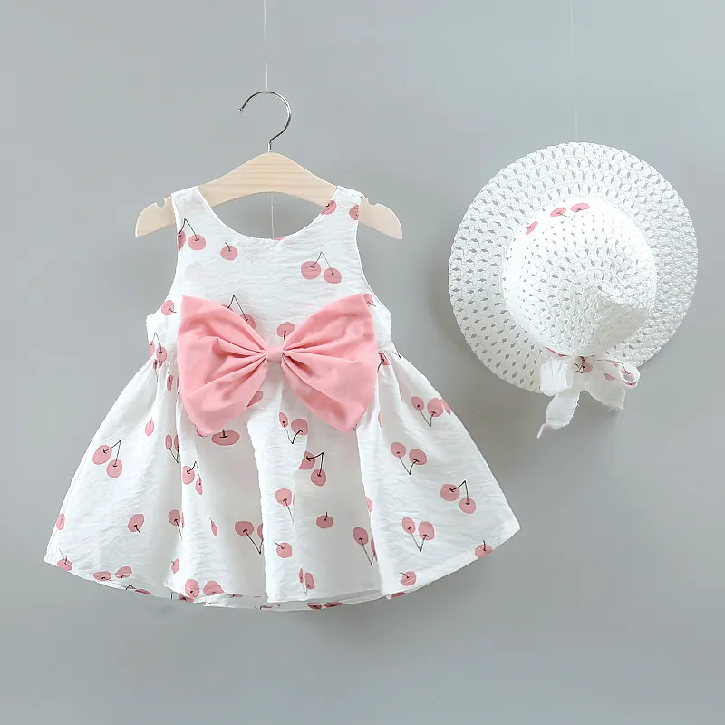 2 unidades Bebé Hipertátil/3D Cereja Bonito Sem mangas Vestidos Rosa big image 1