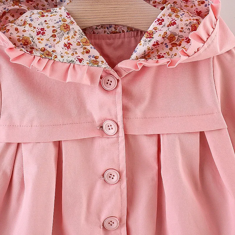 Solid Floral Print Long-sleeve Baby Hooded Jacket Pink big image 1