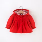 Solid Floral Print Long-sleeve Baby Hooded Jacket Red