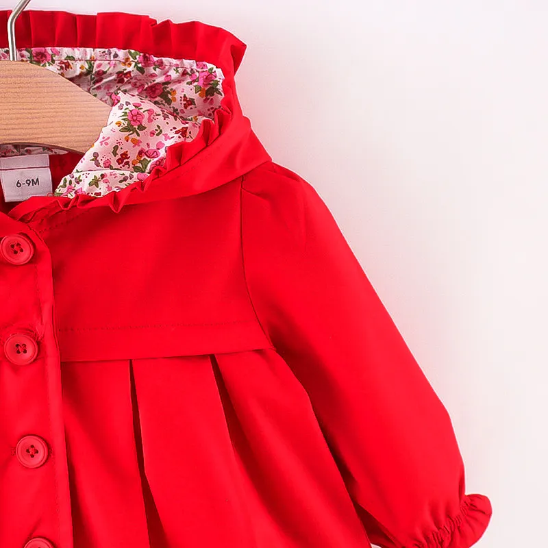 Solid Floral Print Long-sleeve Baby Hooded Jacket Red big image 1