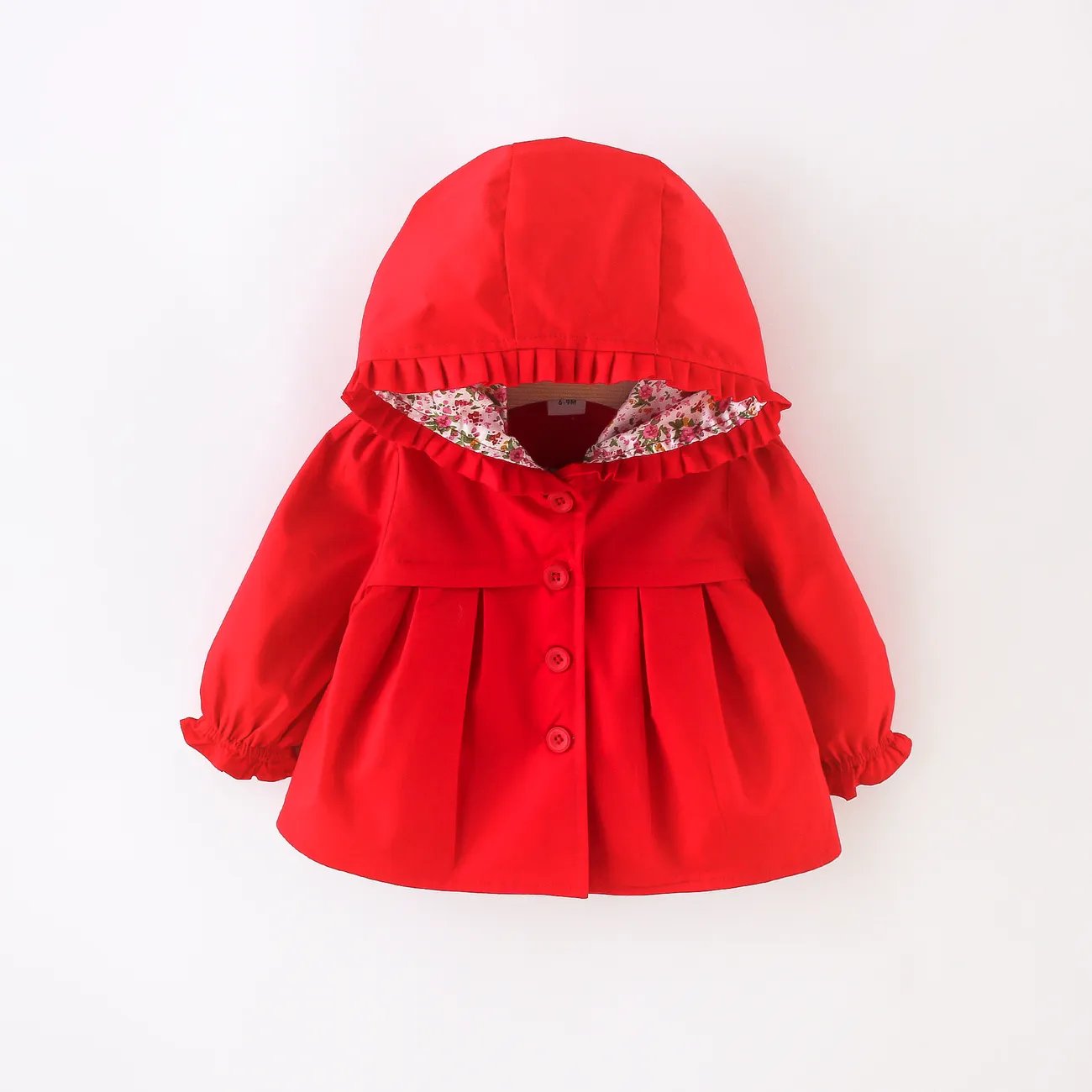 嬰兒 女 連帽 碎花 甜美 長袖 外套 紅色 big image 1