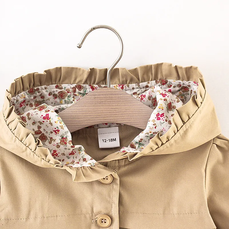 Solid Floral Print Long-sleeve Baby Hooded Jacket Khaki big image 1