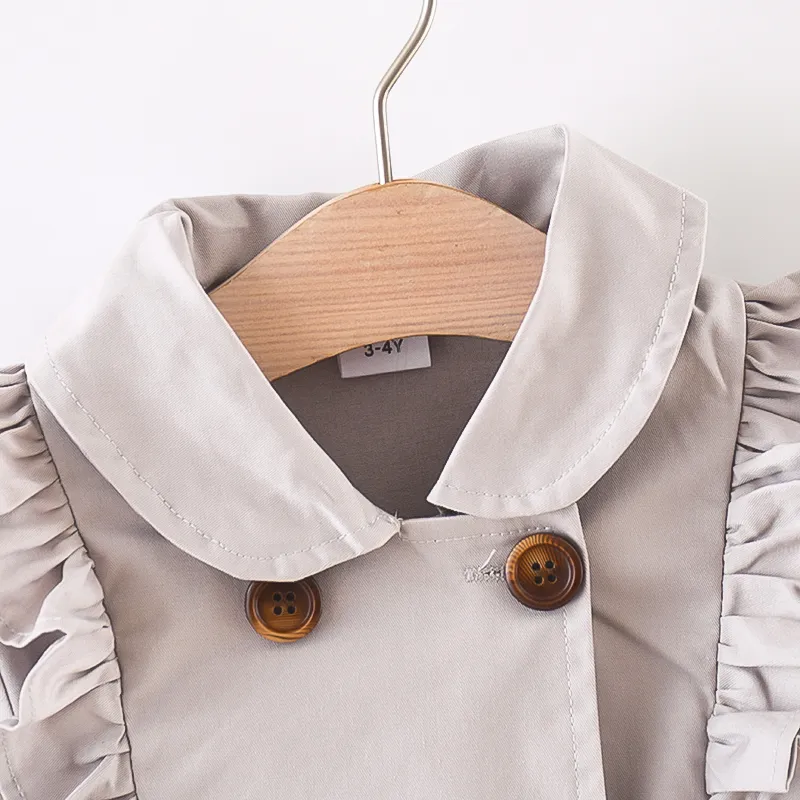 Trench-coat ceinturé à double boutonnage et col de poupée pour fille en bas âge Gris Clair big image 1