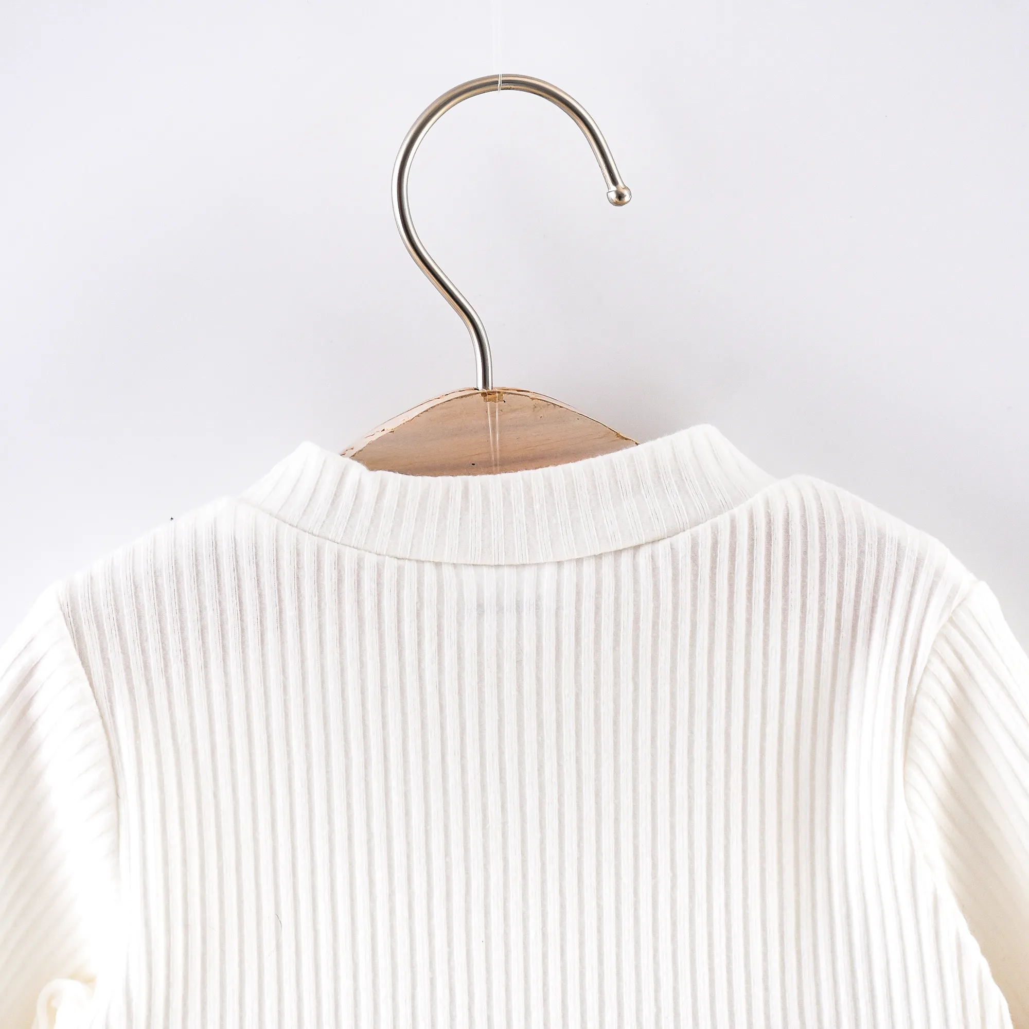 Baby Girl White Ribbed Long-sleeve Splicing Floral Embroidered Mesh Fairy Dress White image 4