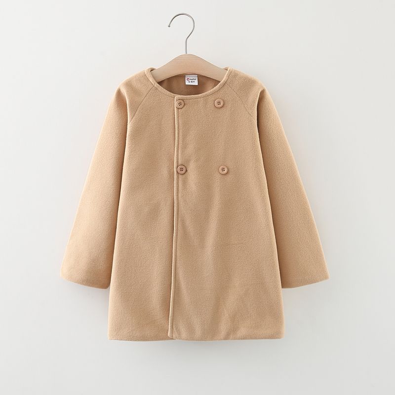 

Kid Girl Button Design Solid Color Blend Coat