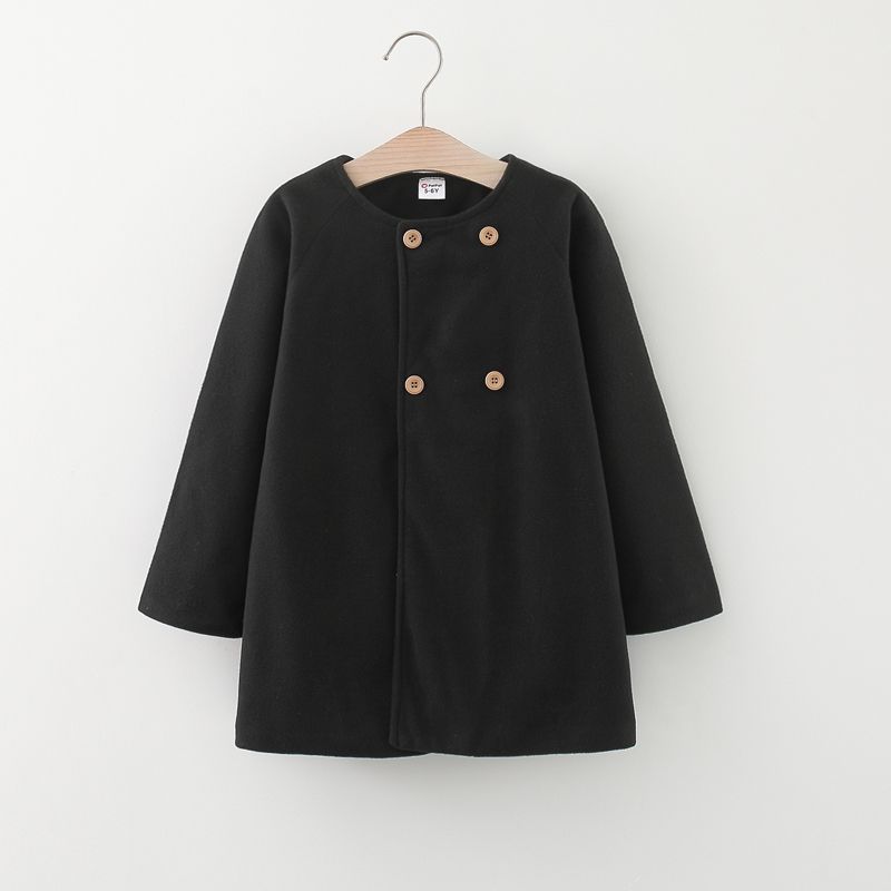 

Kid Girl Button Design Solid Color Blend Coat