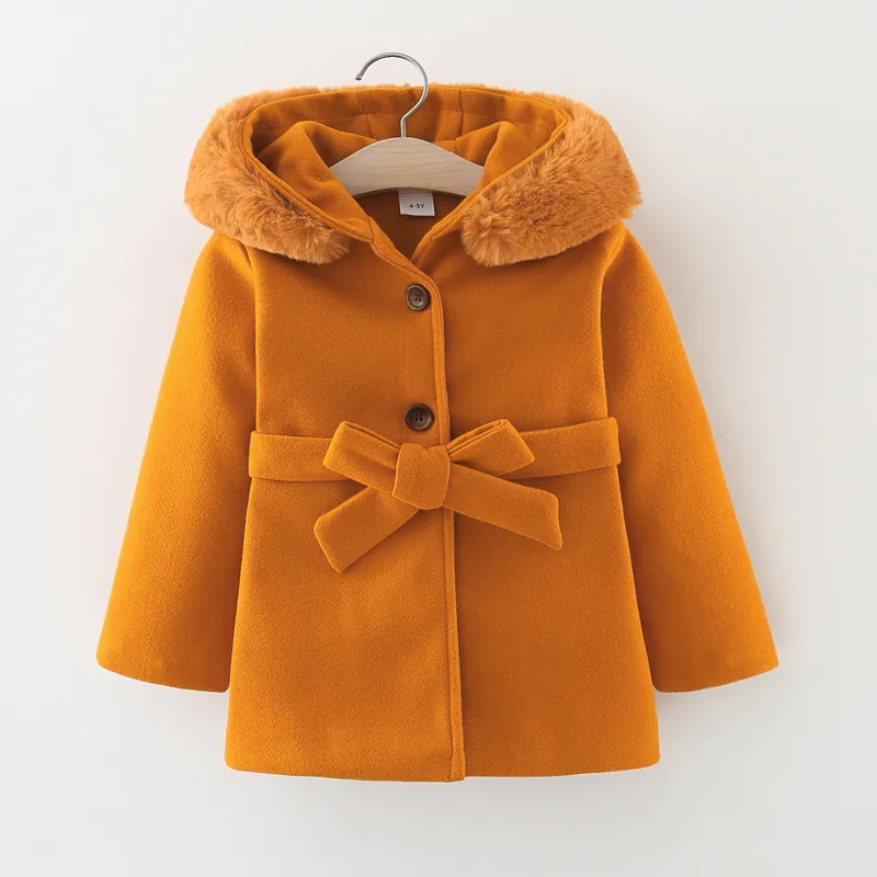 casaco com capuz de pele sintética elegante para menina/menino infantil Castanho big image 1