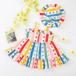 2pcs Baby Girl 100% Cotton Bow Decor Polka Dots & Stripe Print Slip Dress and Hat Set  image 2