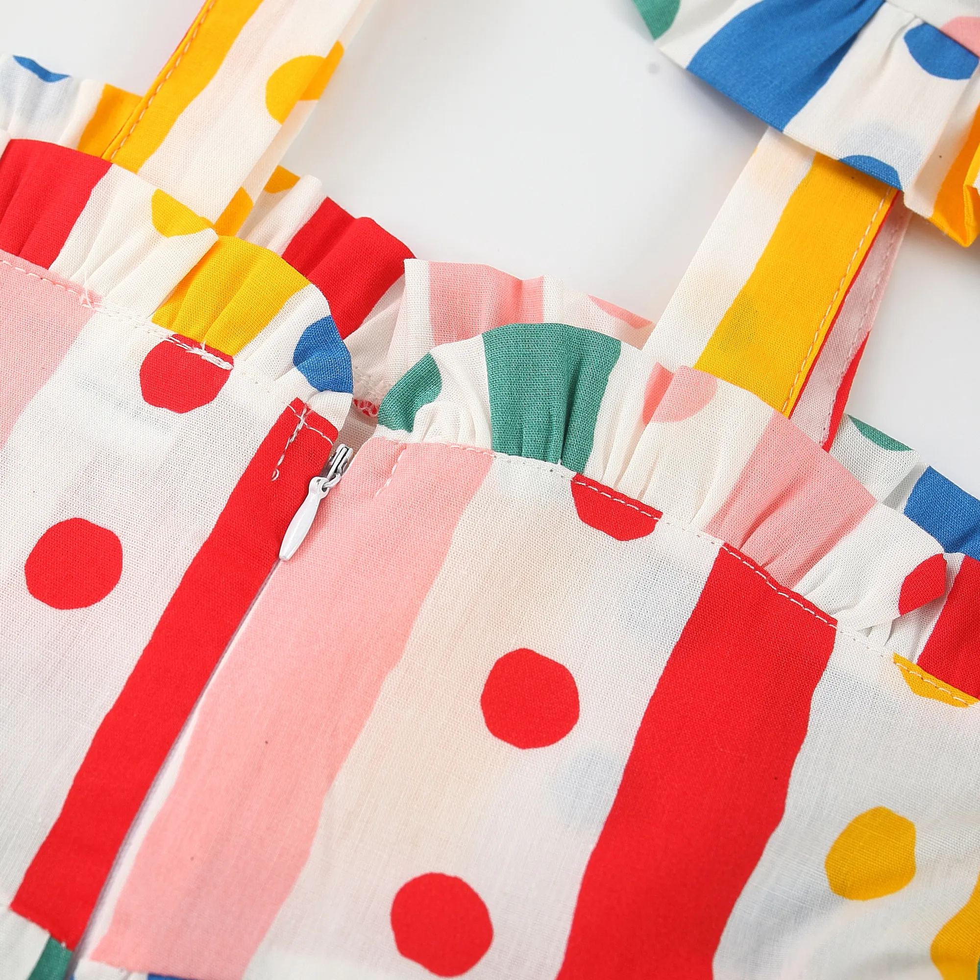 2pcs Baby Girl 100% Cotton Bow Decor Polka Dots & Stripe Print Slip Dress and Hat Set Multicolour-1 image 4