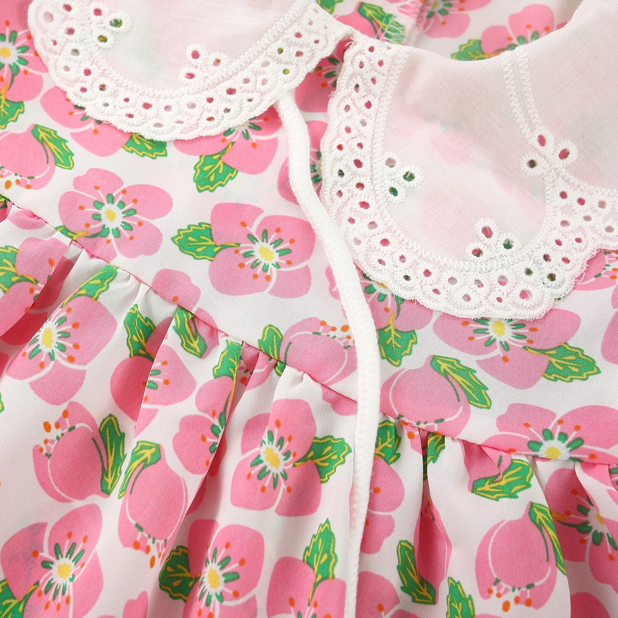 Baby Girl Allover Floral Pattern Lace Short-sleeve Dress Pink image 5