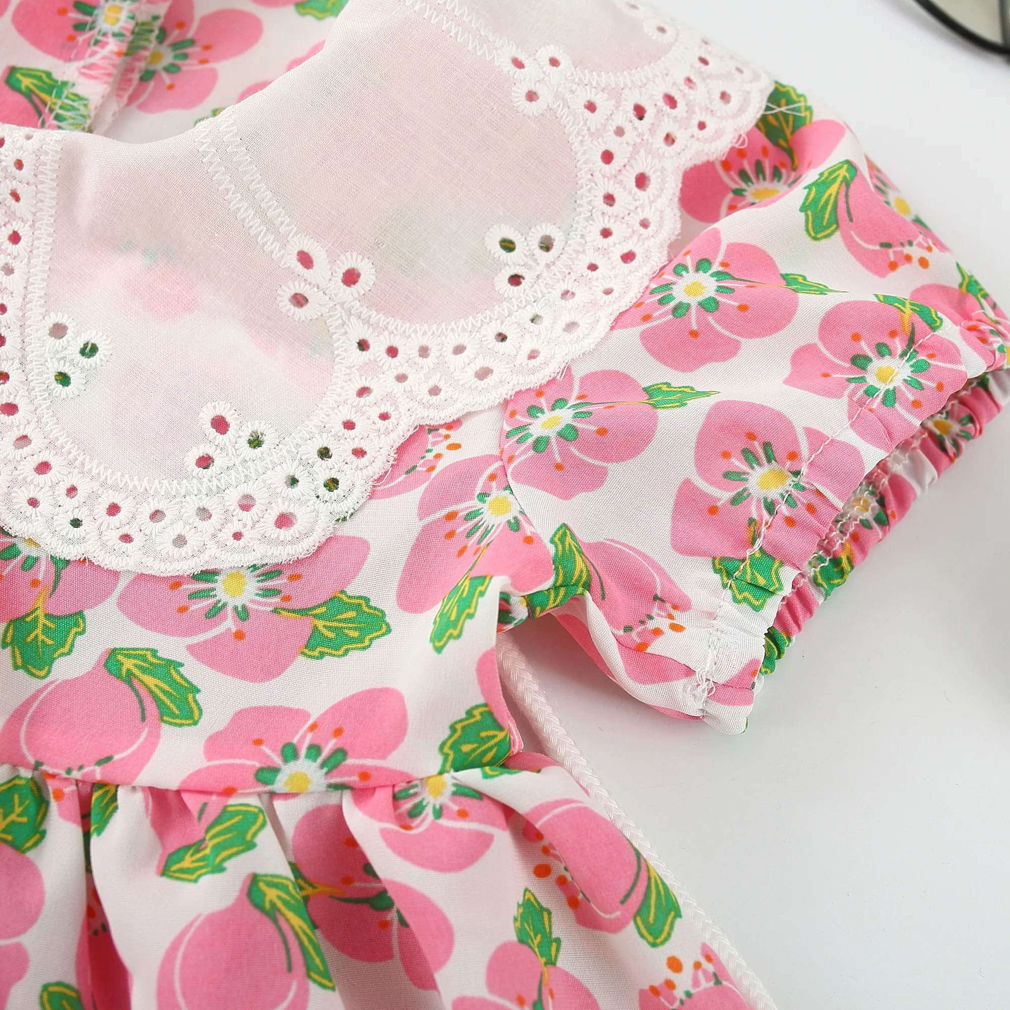 Baby Girl Allover Floral Pattern Lace Short-sleeve Dress Pink image 6
