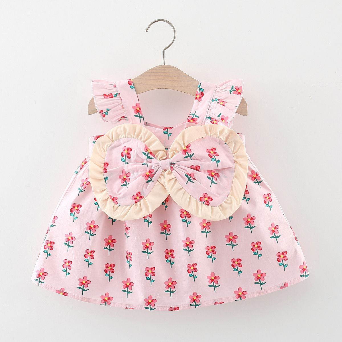 Baby Girl 100% Coton Allover Floral Print Big Bow Front Flutter-sleeve Robe
