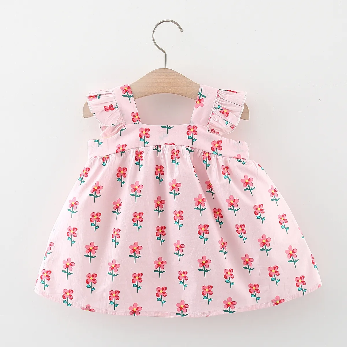 Baby Girl 100% Cotton Allover Floral Print Big Bow Front Flutter-sleeve Dress   image 2