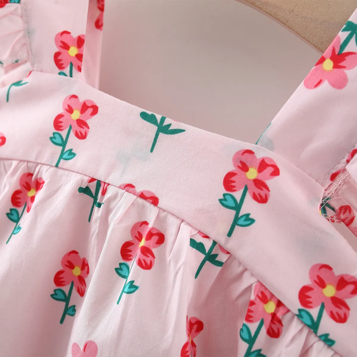 Baby Girl 100% Cotton Allover Floral Print Big Bow Front Flutter-sleeve Dress   image 6