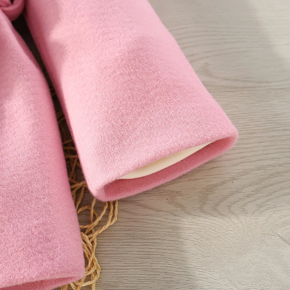 Casaco de lã com capuz para meninas pequenas, cor sólida, espessura média, ajuste regular Rosa big image 1
