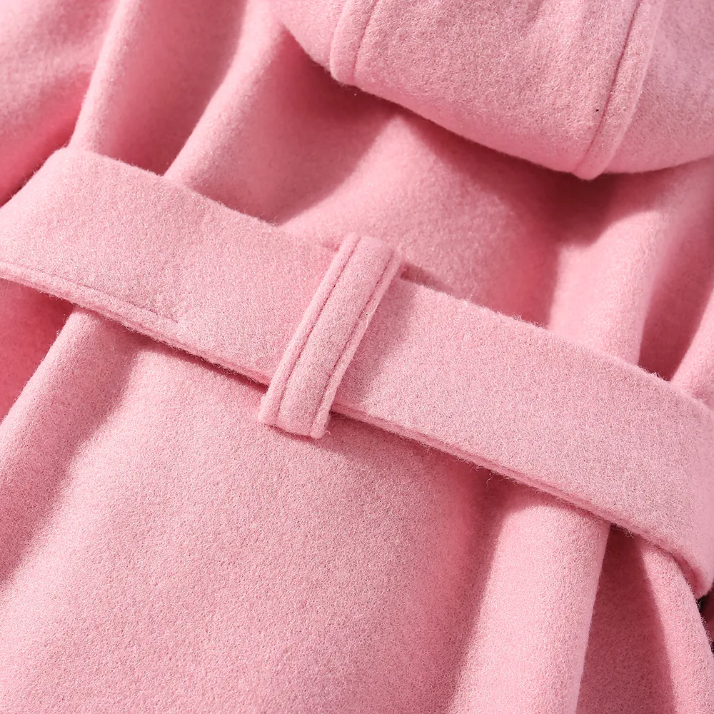 Toddler Girl Solid Color Hooded Woolen Coat   image 6