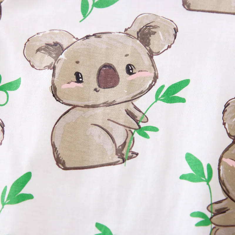 100% Cotton Koala Print Long-sleeve Baby Jumpsuit White image 3