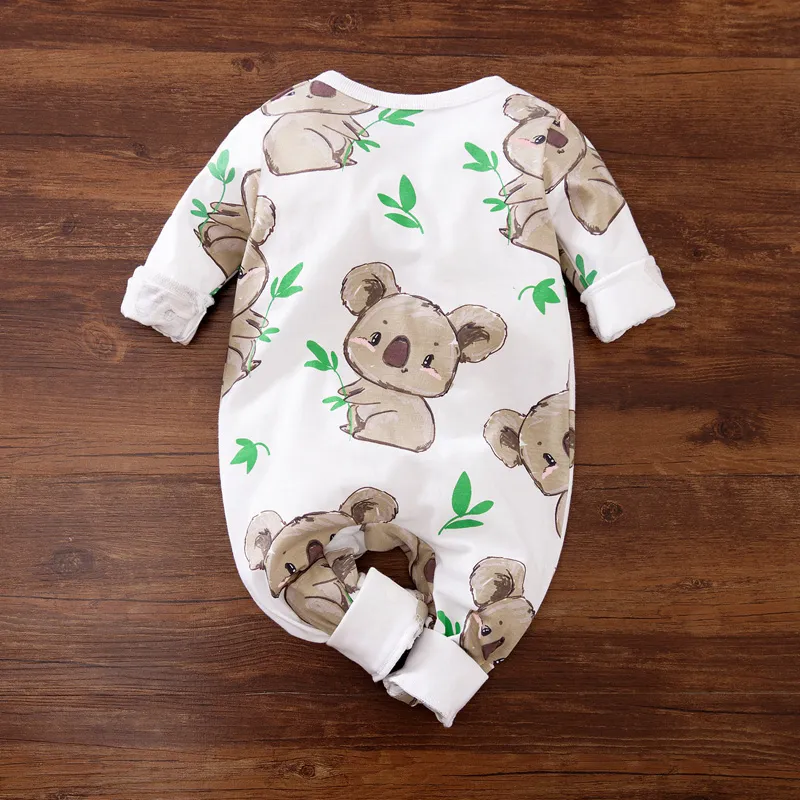 100% Cotton Koala Print Long-sleeve Baby Jumpsuit White image 2