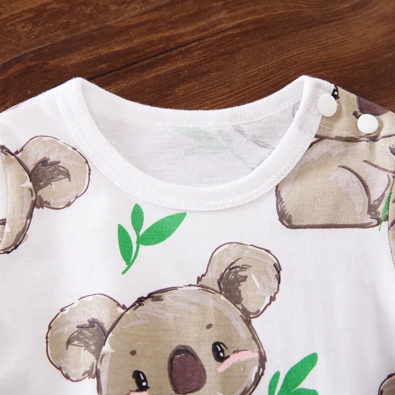 100% Cotton Koala Print Long-sleeve Baby Jumpsuit White image 5
