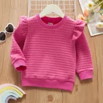 Toddler Girl Textured Ruffled Solid Pullover Sweatshirt Rosy