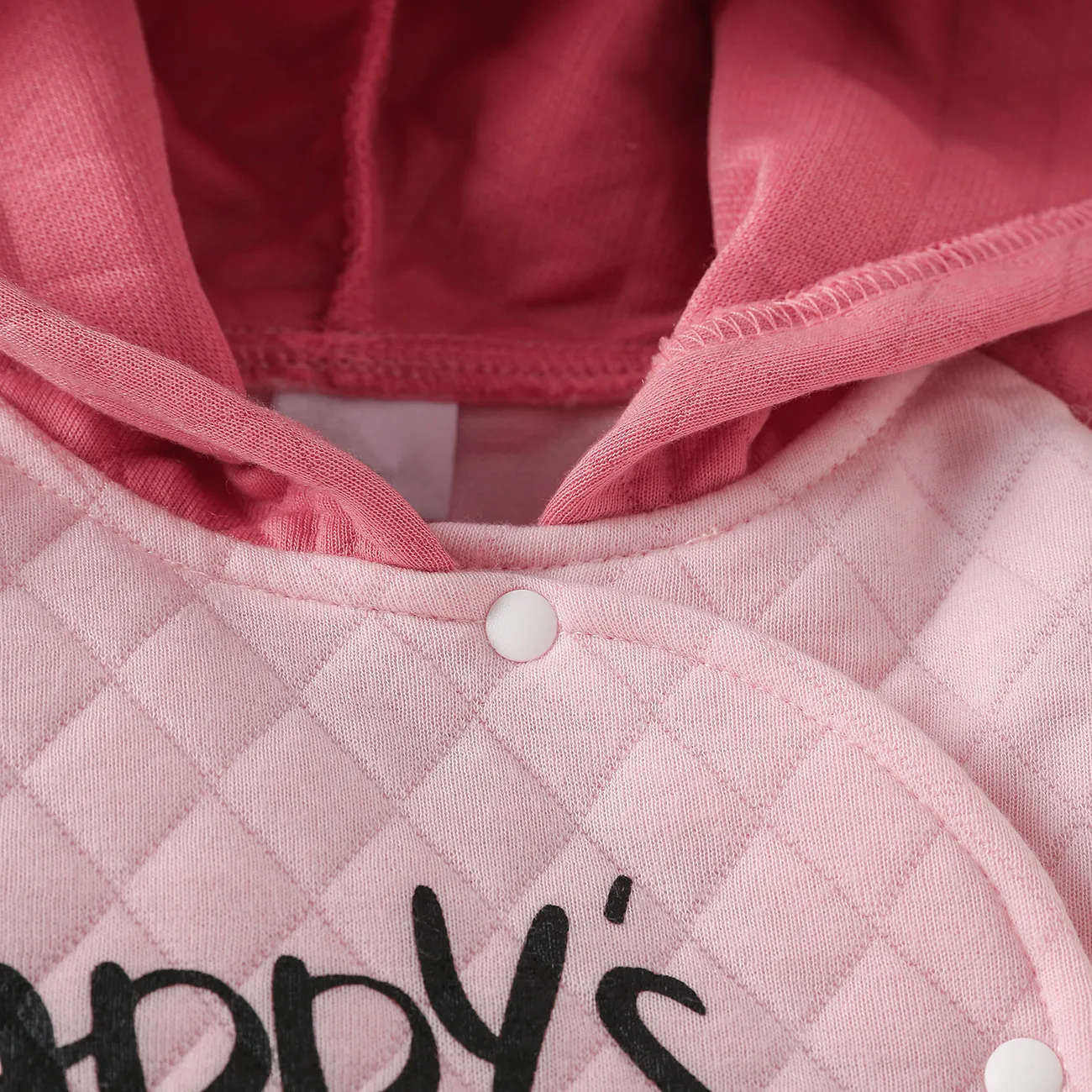 Baby Boy/Girl Letter Print Raglan Long-sleeve Hooded Quilted Top Dark Pink big image 1