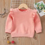 Toddler Girl Textured Ruffled Solid Pullover Sweatshirt Dark Pink