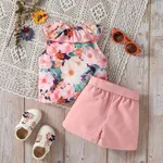 3pcs Baby Girl Allover Floral Print Ruffle Top and Solid Shorts & Belt Set  image 2