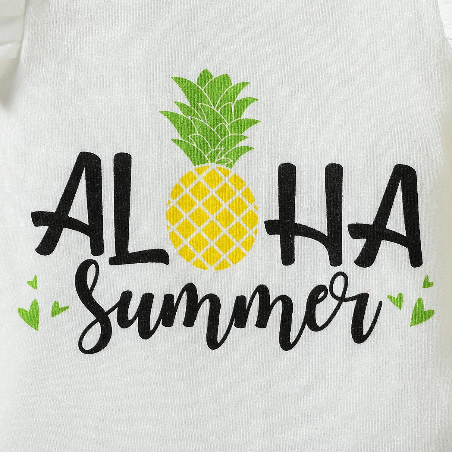 3pcs Baby Girl 95% Cotton Letters Pineapple Pattern Flutter-sleeve Romper and Allover Floral Print Ruffle Shorts & Headband Set  image 3