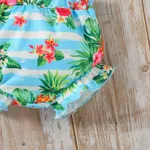 3pcs Baby Girl 95% Cotton Letters Pineapple Pattern Flutter-sleeve Romper and Allover Floral Print Ruffle Shorts & Headband Set  image 5