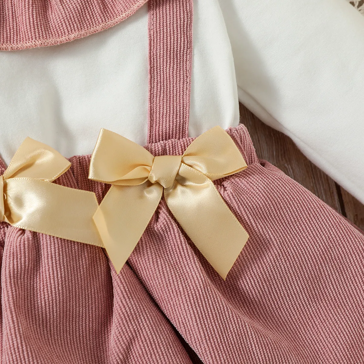 Baby Girl Ruffle Collar Long-sleeve Combo Bodysuit Dress  Pink image 3