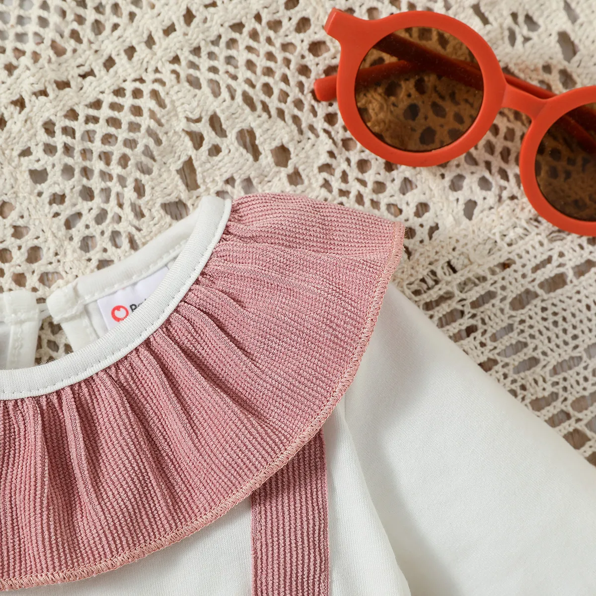 Baby Girl Ruffle Collar Long-sleeve Combo Bodysuit Dress  Pink image 4