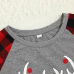 Merry Christmas Antler Letter Print Plaid Design Family Matching Pajamas Sets (Flame Resistant) Grey image 6