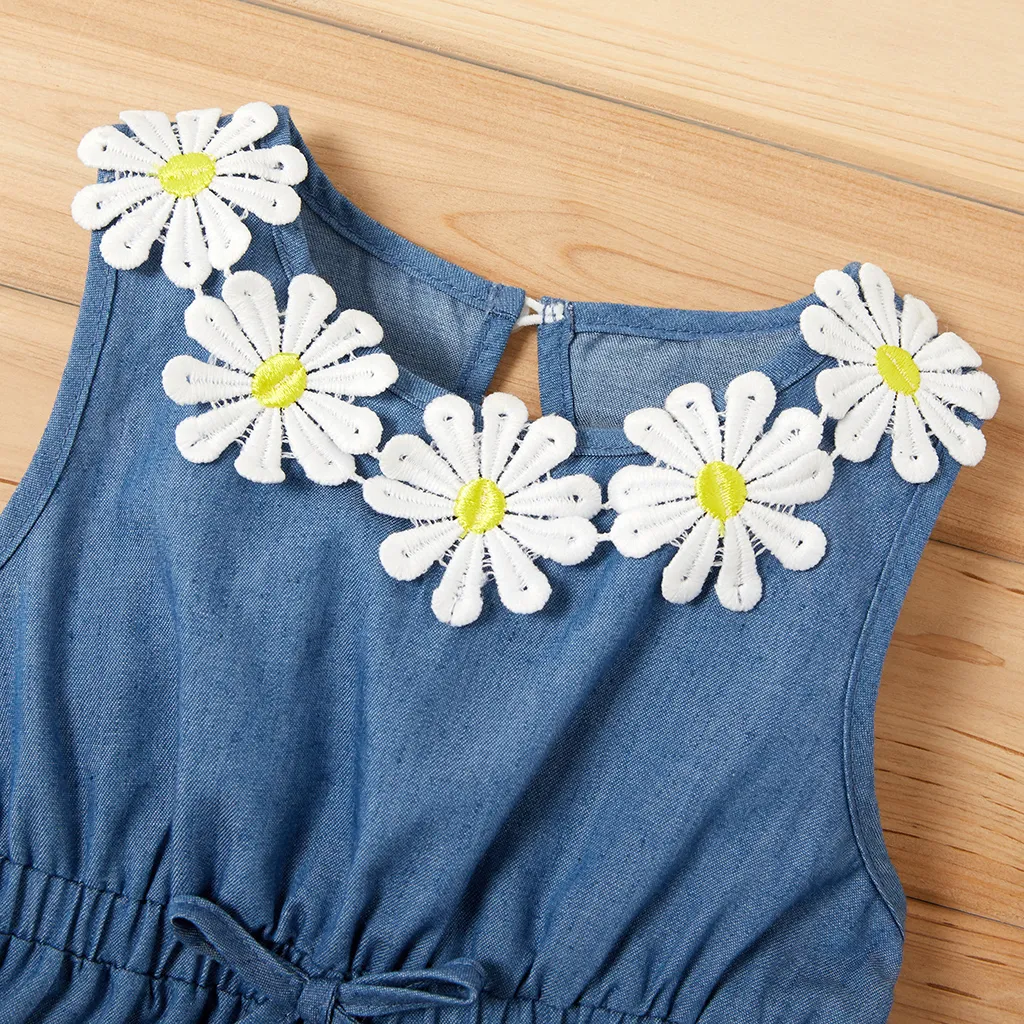 Baby / Toddler Girl Sunflower Decor Denim Sleeveless Dress Royal Blue big image 1