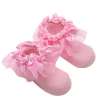 meias de cor sólida para bebê/criança com acabamento em renda Rosa Claro