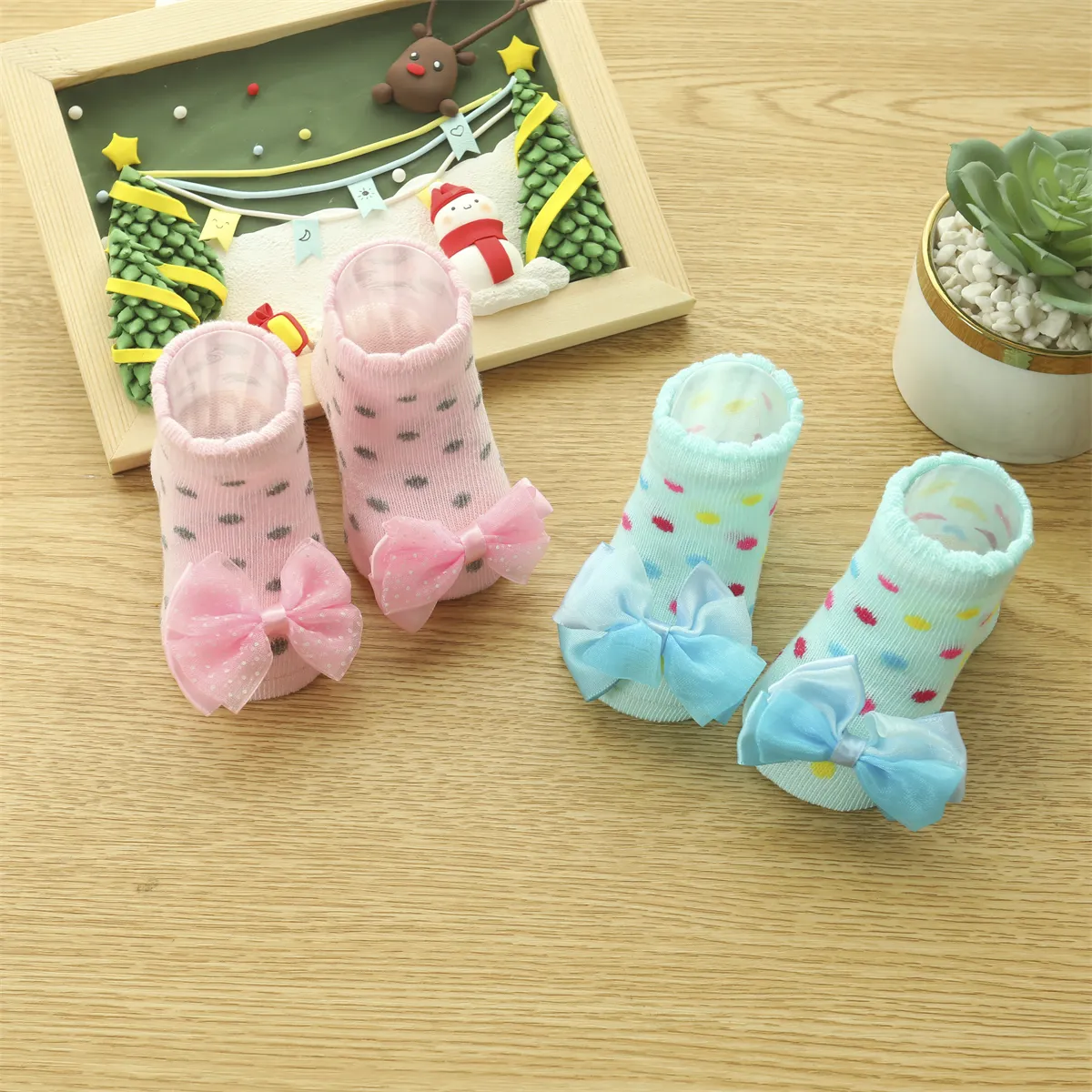 2-pack Baby Bowknot Decor Socks Blue