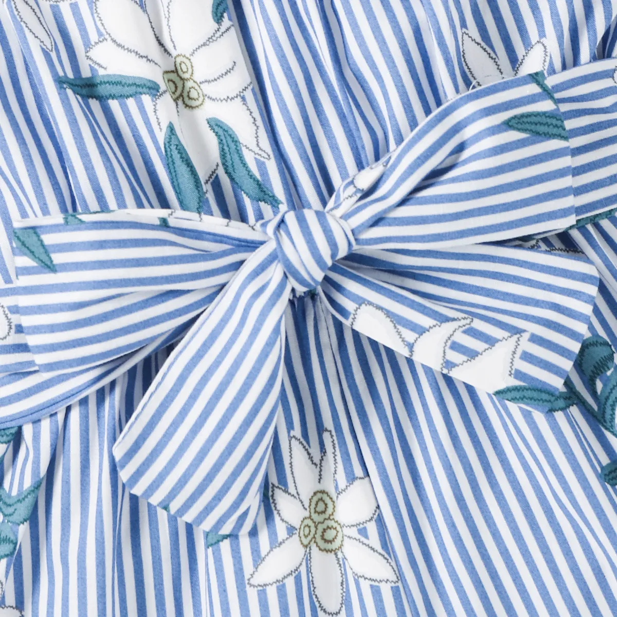 Baby / Toddler Floral Print Striped Off Shoulder Onesies Light Blue image 4