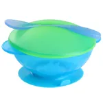 All-In-One Suction Cup Bowl Children Anti-Fall Bowl Baby Silicone Dishes Dining Plate Bowl Tableware Spoon Food Dinnerware Light Blue