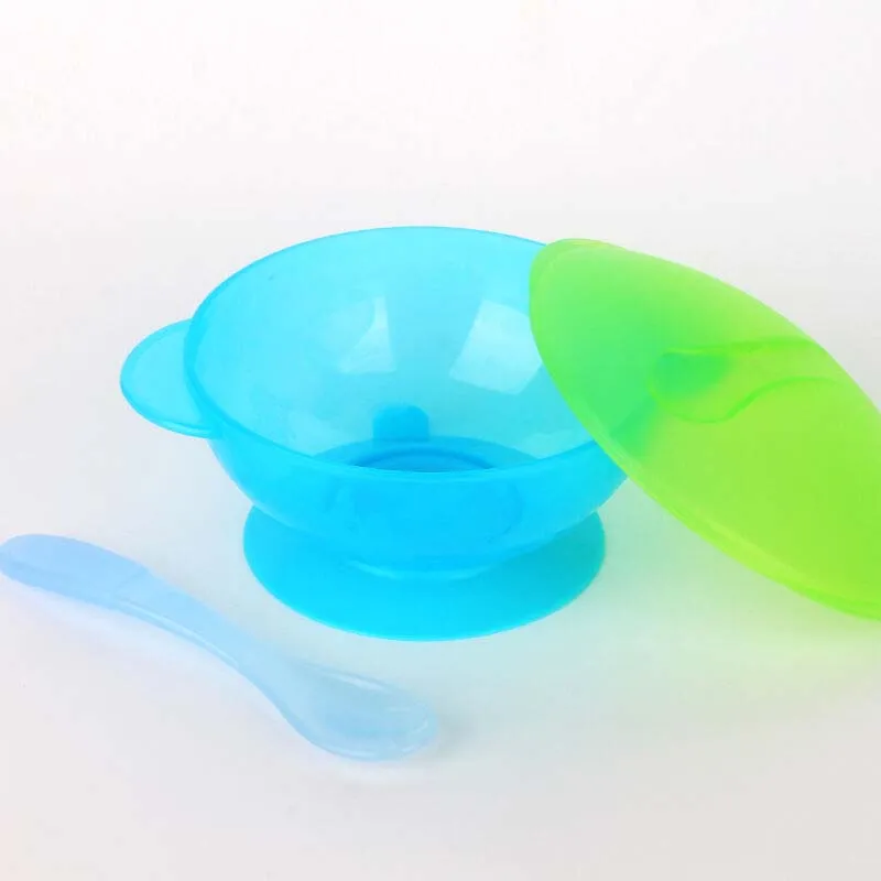 All-In-One Suction Cup Bowl Children Anti-Fall Bowl Baby Silicone Dishes Dining Plate Bowl Tableware Spoon Food Dinnerware Light Blue big image 1