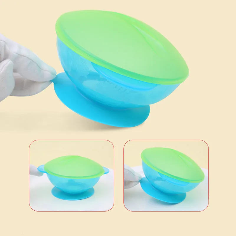 All-In-One Suction Cup Bowl Children Anti-Fall Bowl Baby Silicone Dishes Dining Plate Bowl Tableware Spoon Food Dinnerware Light Blue big image 1