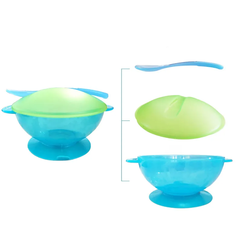 todo-en-uno tazón ventosa niños contra caídas platos de silicona bebé bowl comedor placa tazón vajilla de mesa de comida cuchara Azul Claro big image 1