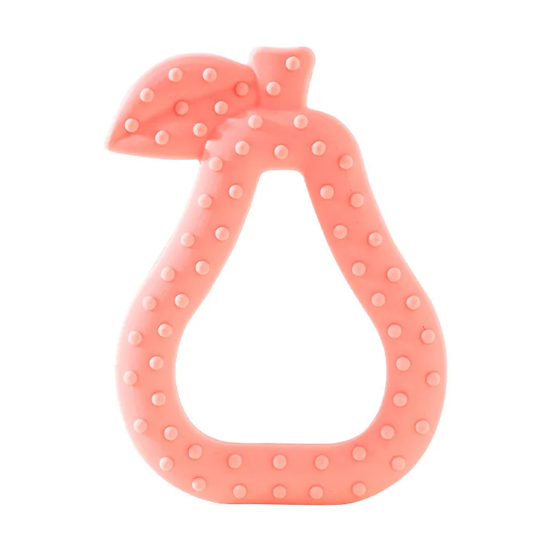 Baby Teether Toys Toddle Safe Pear Teething Ring Silicone Chew Dental Care Toothbrush Nursing Beads Gift For Infant Pink