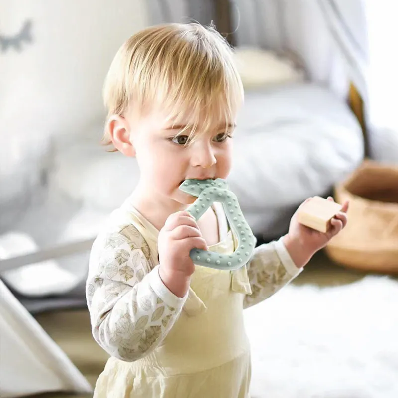 bebê mordedor brinquedos toddle pêra segura dentição silicone anel de mastigar escova de dentes cuidados dom contas de enfermagem dental para o infante Azul Claro big image 1
