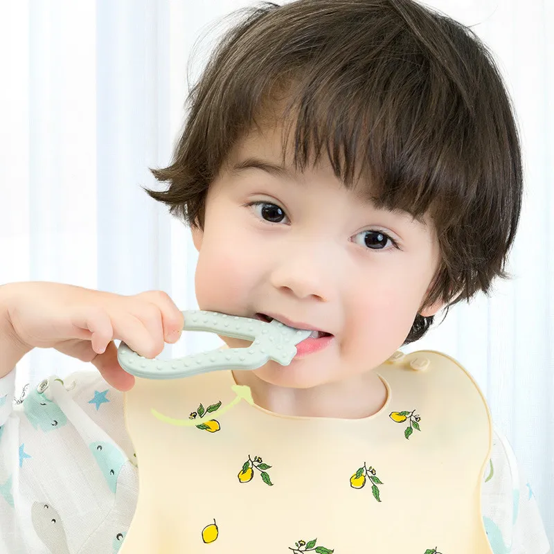 bebé mordedor juguetes toddle pera segura para la dentición de silicona anillo de masticar el cuidado del cepillo de dientes cuentas de enfermería regalo dental para bebés Azul Claro big image 1