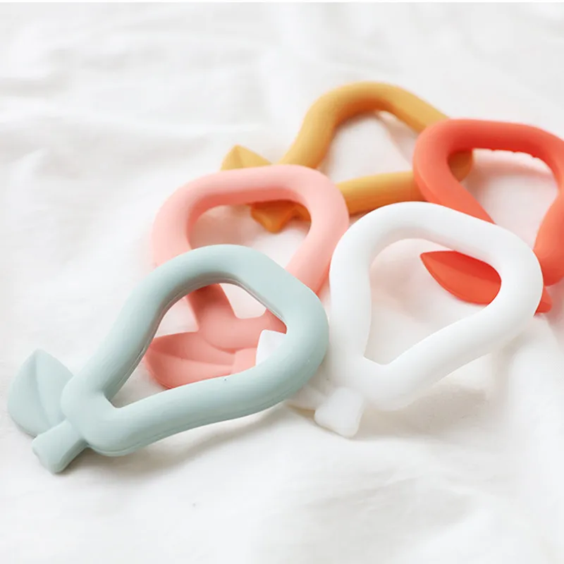 Baby Teether Toys Toddle Safe Pear Teething Ring Silicone Chew Dental Care Toothbrush Nursing Beads Gift For Infant White big image 1