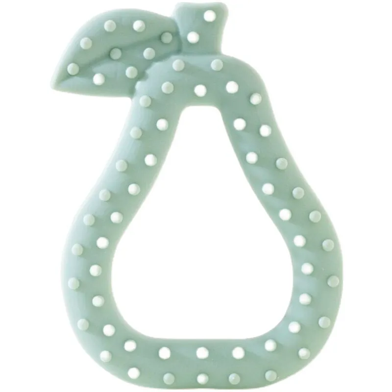 Baby Teether Toys Toddle Safe Pear Teething Ring Silicone Chew Dental Care Toothbrush Nursing Beads Gift For Infant Light Blue